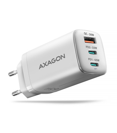 AXAGON ACU-DPQ65W GaN Wall charger 65W, 3x port (USB-A + dual USB-C), PD3.0/PPS/QC4+/Apple