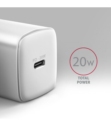 AXAGON ACU-PD20W Wall charger 20W, 1x port USB-C, PD3.0/PPS/QC4+/AFC/Apple, white