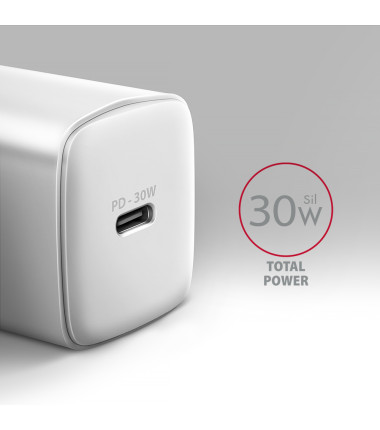 AXAGON ACU-PD30W Sil Wall charger 30W, 1x port USB-C, PD3.0/PPS/QC4+/SFC/AFC/Apple, white