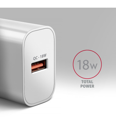 AXAGON ACU-QC18W Wall charger 18W, 1x port USB-A, QC3.0/AFC/Apple, white