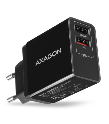 AXAGON ACU-QS24 QUICK and SMART Wall charger, 2x USB port QC3.0/AFC/FCP + 5V-1.2A, 24W