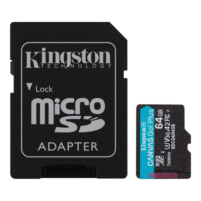 KINGSTON 64GB UHS-I microSD Memory Card with SD Adapter (Class 10, U3, V30)