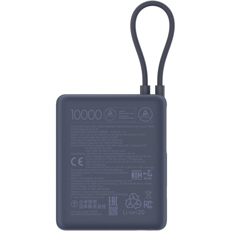 Xiaomi 33W Power Bank (Integrated Cable) | 10000 mAh | USB-C | Ice Blue