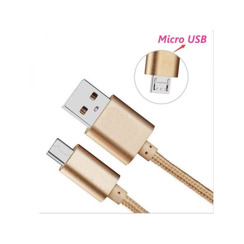 Medžiaginis auksinis 1,5m Micro USB telefono įkroviklio laidas