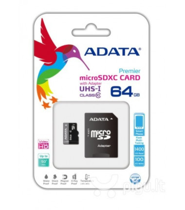 ADATA Premier UHS-I 64GB, MicroSDHC atminties kortelė