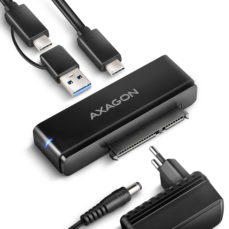 AXAGON ADSA-FPX USB-C 10Gbps - SATA 6G 2.5"/3.5" SSD/HDD FAST PORT X adapter incl. AC ad. | AXAGON