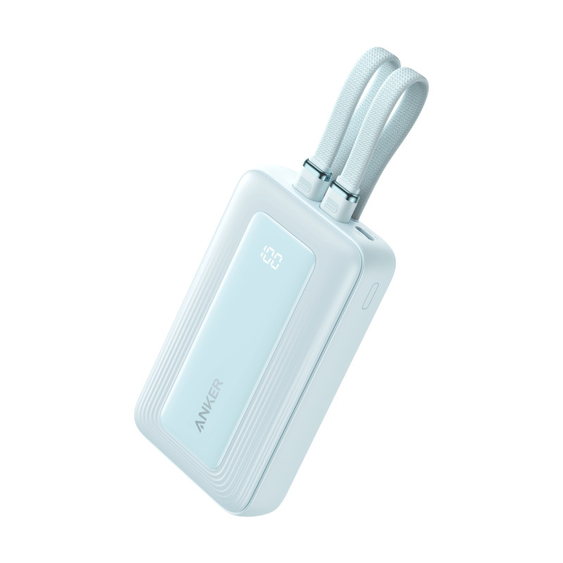 Anker Power Bank with Built-In USB-C and + Lighting Cable | A1680031 | 10000 mAh | 30W Output | Blue
