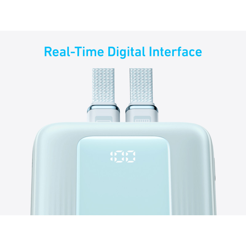 Anker Power Bank with Built-In USB-C and + Lighting Cable | A1680031 | 10000 mAh | 30W Output | Blue