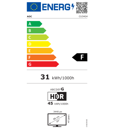 AOC CU34G4 | 34 " | Fast VA | UWQHD | 21:9 | 180 Hz | 1 ms | 3440 x 1440 pixels | 300 cd/m² | HDMI ports quantity 2 | Black