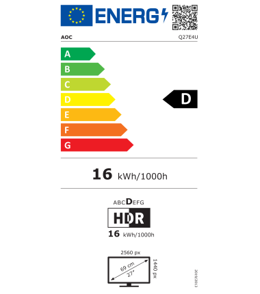 AOC Q27E4U | 27 " | IPS | QHD | 16:9 | 120 Hz | 4 ms | 2560 x 1440 pixels | 350 cd/m² | HDMI ports quantity 1