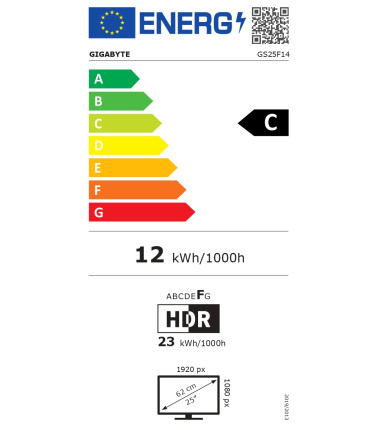 Gigabyte GS25F14 EK | 24.5 " | SS IPS | FHD | 144 Hz | 1 ms | 1920 x 1080 pixels | 300 cd/m² | HDMI ports quantity 2