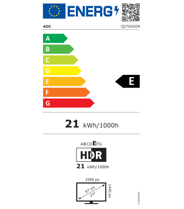 AOC | Q27G4ZDR | 27 " | QD-OLED | QHD | 16:9 | 240 Hz | 0.03 ms | 2560 x 1440 pixels | 400 cd/m² | HDMI ports quantity 2 | Black