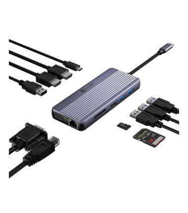 Icy Box Travel Dock 12-in-1, 3x Videoausgabe (2x HDMI + 1x VGA)