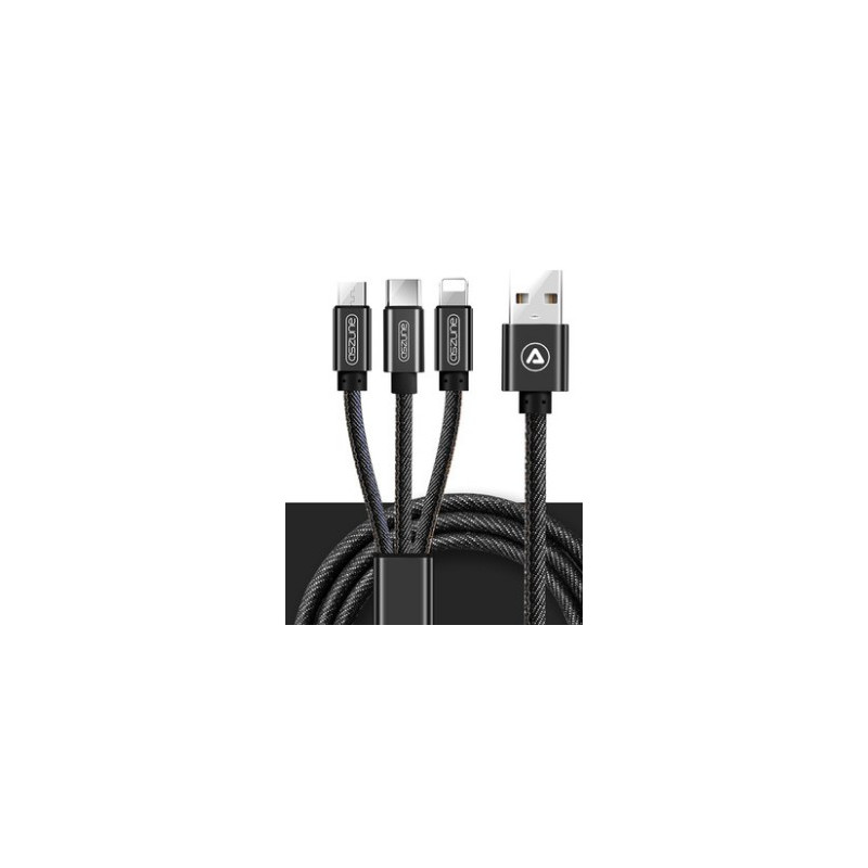 Daugiafunkcinis krovimo laidas su 3 jungtimis (micro USB, Type-C ir Lightning) 1m.,16.8, juodas