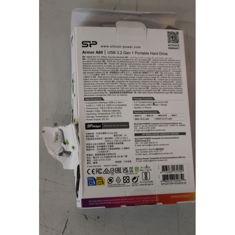 SALE OUT. Silicon Power HDD A60 | 2000 GB | 2.5 " | USB 3.2 Gen 1 | Black | DAMAGED PACKAGING