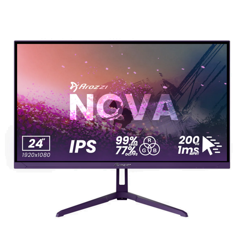 Arozzi, Nova, 24 ", IPS, FHD, 16:9, 200 Hz, 1 ms, 1920 x 1080 pixels, 300 cd/m², HDMI ports quantity 1, Purple