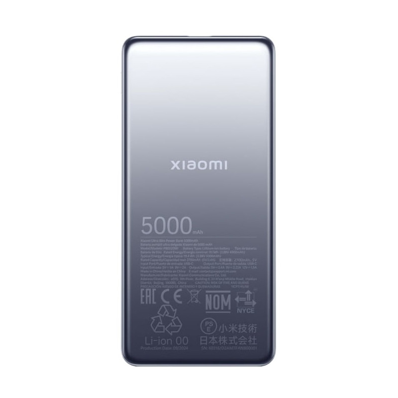 Xiaomi Ultra Slim Power Bank | 5000 mAh | USB-C | Gray