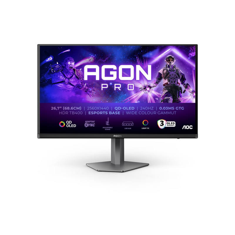 AOC | AG276QZD2 | 26.7 " | OLED | QHD | 16:9 | 240 Hz | 0.03 ms | 2560 x 1440 pixels | 250 cd/m² | HDMI ports quantity 2