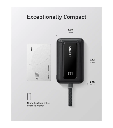 Anker Power Bank with Built-In USB-C Cable | A1688H11 | 10000 mAh | Black