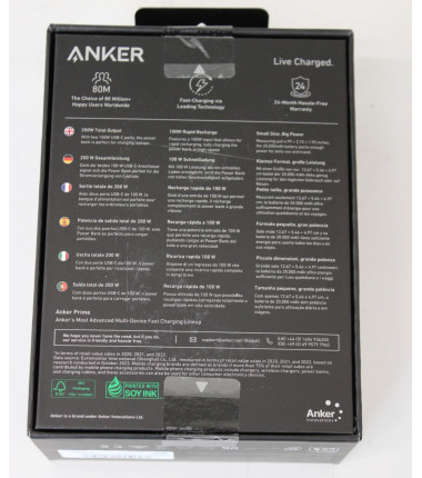 SALE OUT. Anker Power Bank, 200 W | Prime | 20000 mAh | Black | UNPACKED, SMALL  SCRATCHED ON TOP
