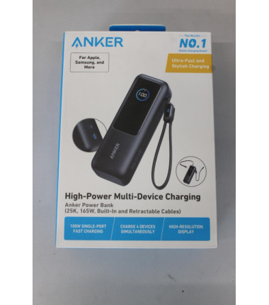 SALE OUT. Anker Zolo Powerbank | A1695H11 | 25000 mAh | Built-In USB-C and Retractable Cable) | Grey | UNPACKED, SCRATCHED ON SC