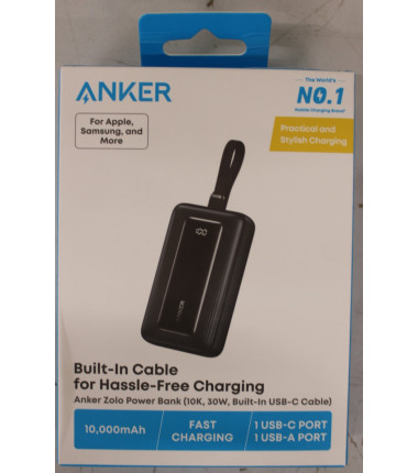Anker Power Bank with Built-In USB-C Cable | A1688H11 | 10000 mAh | Black | DAMAGED PACKAGING