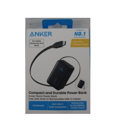 SALE OUT. | Anker Nano Power Bank 45W with Built-In Retractable USB-C Cable | A1638H11 | 10000 mAh | Black | DEMO
