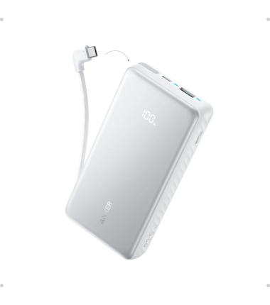 Anker Power Bank 22.5W, Built-In USB-C Cable | Zolo | 20000 mAh | USB-C | White