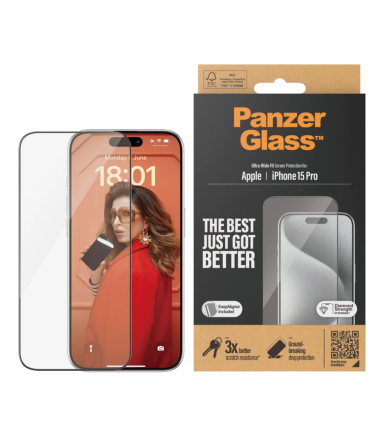 PanzerGlass | Screen protector | Apple | iPhone 15 Pro | Glass | Clear | Easy installation, Fingerprint resistant, Anti-yellowin