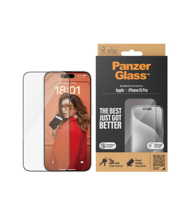 PanzerGlass | Screen protector | Apple | iPhone 15 Pro | Glass | Clear | Easy installation, Fingerprint resistant, Anti-yellowin