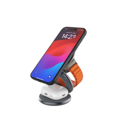 Fixed MagPowerstation Round 3-in-1 foldable wireless charger with MagSafe support | Gray