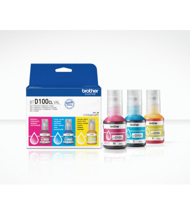 Brother BTD100CLVAL | Multipack Ink Bottles | Magenta, Cyan, Yellow
