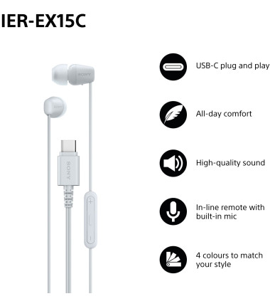 Sony Earbuds | IER‑EX15C | Wired | In-ear | Microphone | White