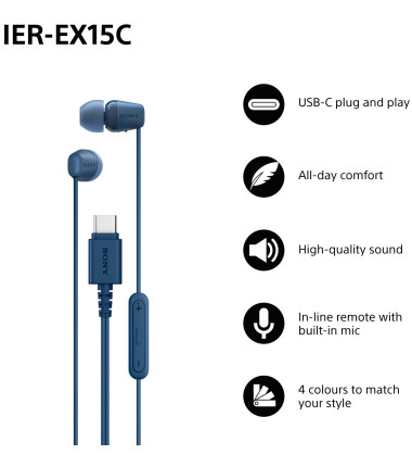 Sony Earbuds | IER‑EX15C | Wired | In-ear | Microphone | Blue
