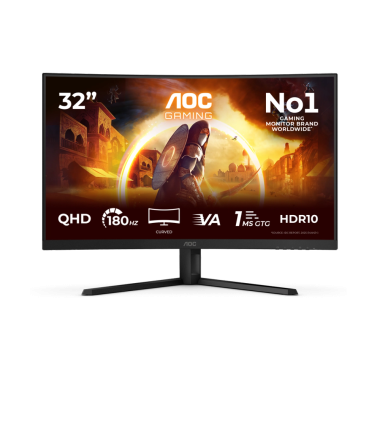 AOC CQ32G4VE | 31.5 " | VA | QHD | 16:9 | 180 Hz | 1 ms | 2560 x 1440 pixels | 300 cd/m² | HDMI ports quantity 2