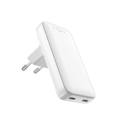 Fixed Slim Traveller 2xUSB-C Travel Charger with world adapters, GaN, 45W | White