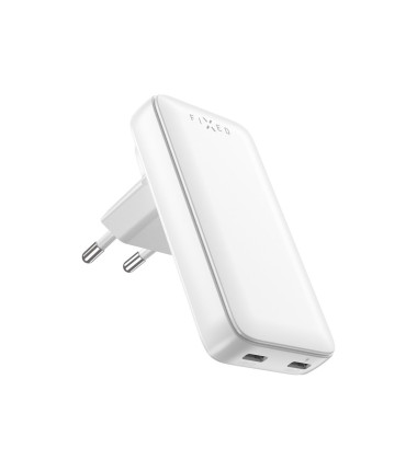Fixed Slim Traveller 2xUSB-C Travel Charger with world adapters, GaN, 45W | White