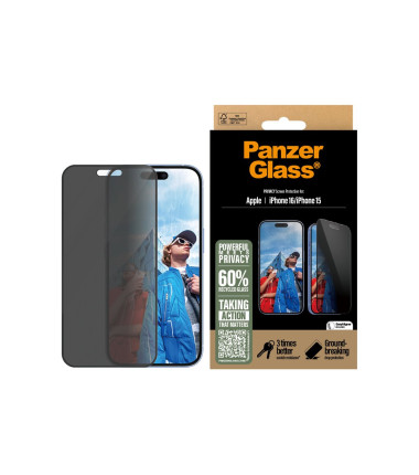 PanzerGlass Screen protector | Apple | iPhone 16/iPhone 15 | Glass | Black | Ultra-Wide Fit