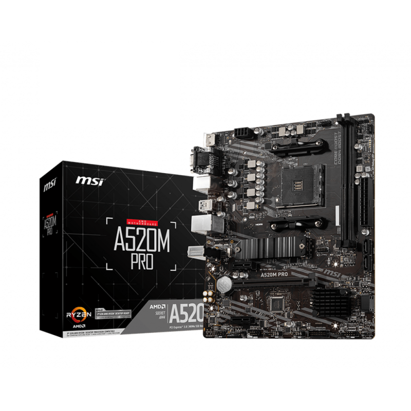 MSI, A520M PRO, Processor family AMD, Processor socket AM4, DDR4, Memory slots 2, Chipset AMD A, Micro ATX