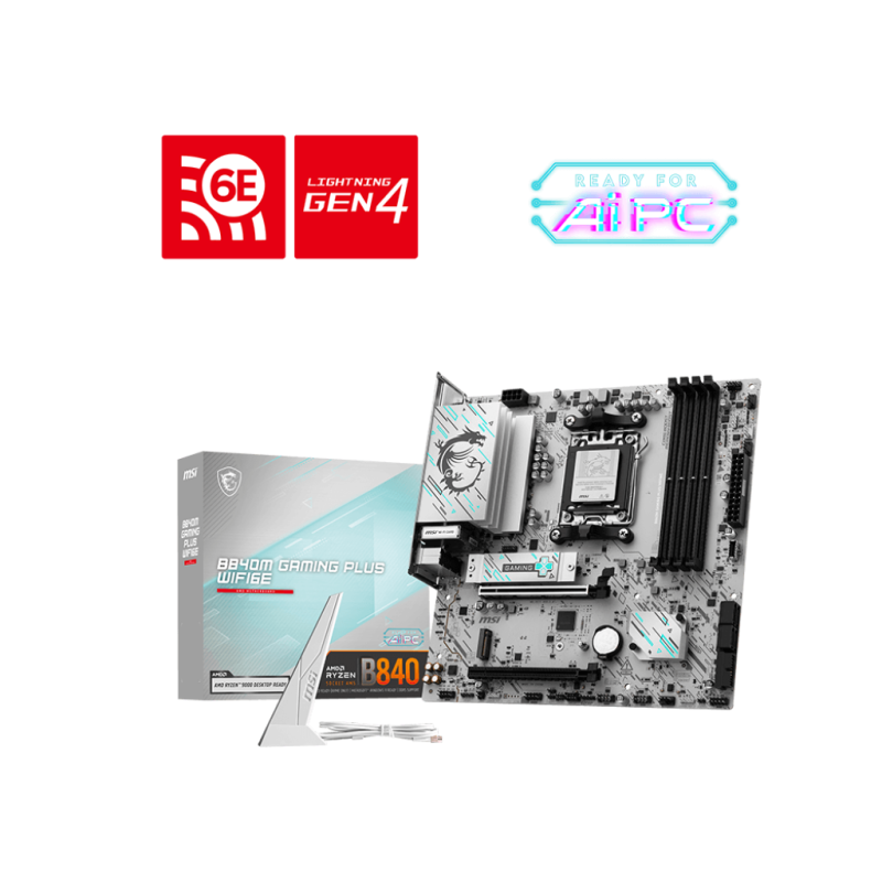 MSI B840M GAMING PLUS WIFI6E, Processor family AMD, Processor socket AM5, DDR5, Supported hard disk drive interfaces SATA, M