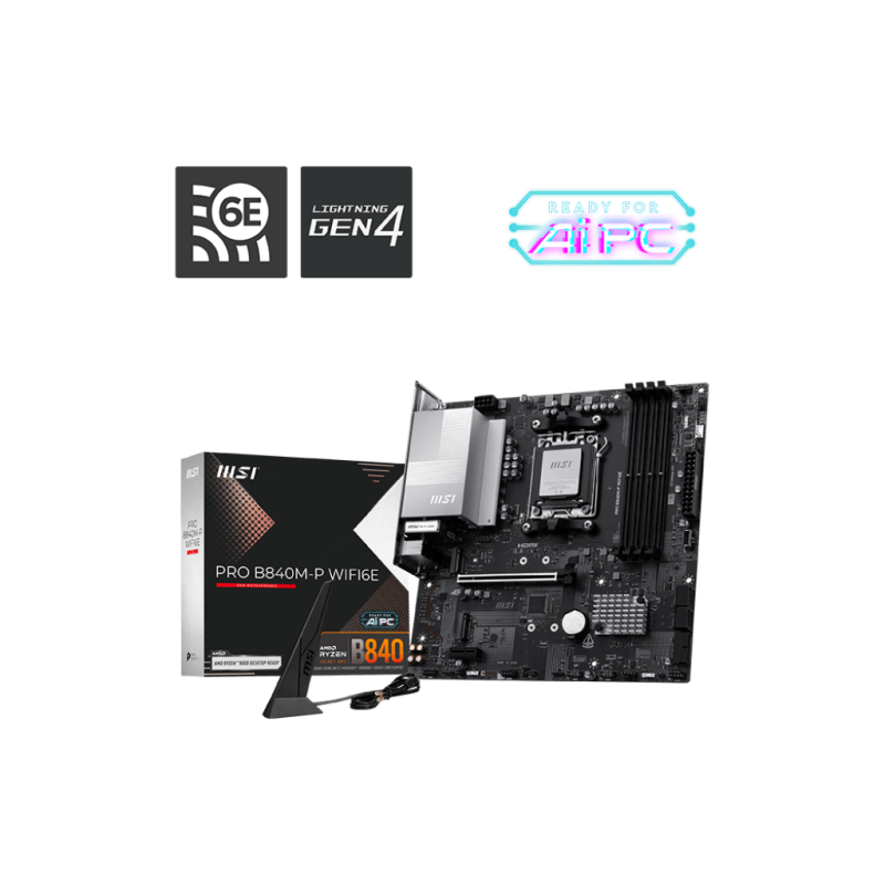 MSI PRO B840M-P WIFI6E, Processor family AMD, Processor socket AM5, DDR5, Supported hard disk drive interfaces SATA, M.2, N