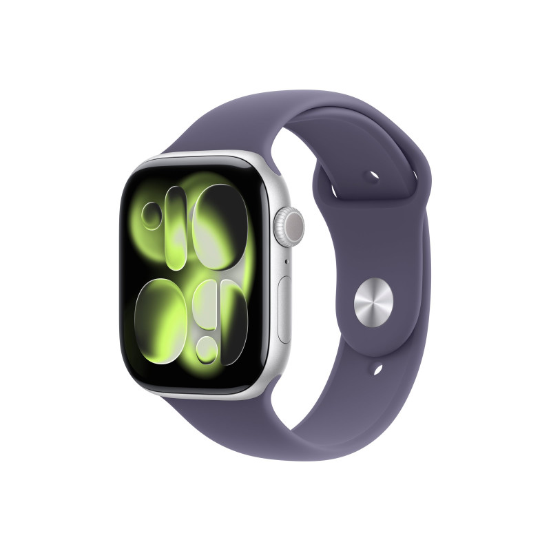 Apple Watch Series 11 GPS + Cellular 46mm Silver Aluminium Case with Purple Fog Sport Band - S/M, Apple
