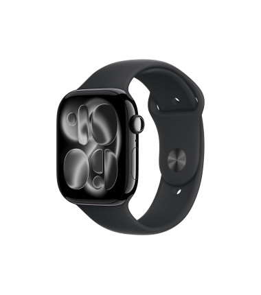 Apple Watch Series 11 GPS + Cellular 46mm Jet Black Aluminium Case with Black Sport Band - S/M, Apple