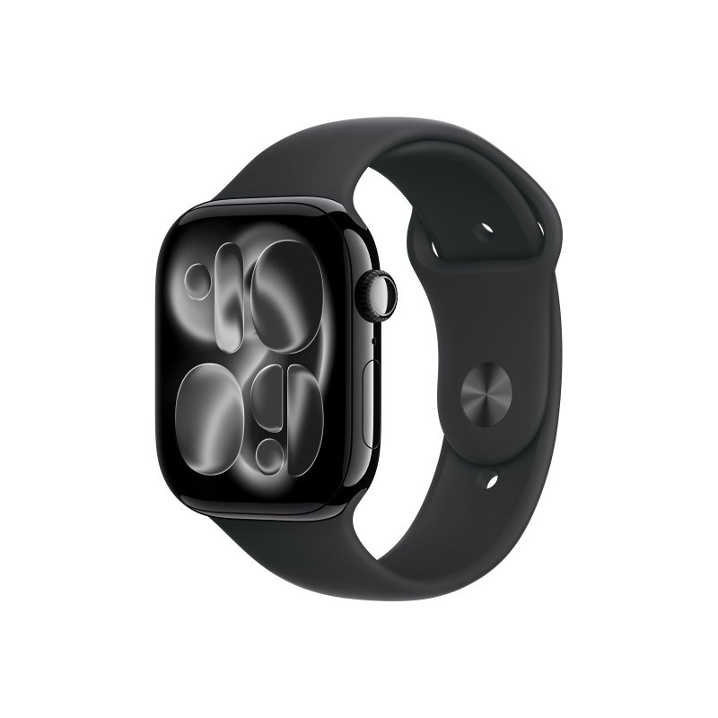 Apple Watch Series 11 GPS + Cellular 46mm Jet Black Aluminium Case with Black Sport Band - S/M, Apple