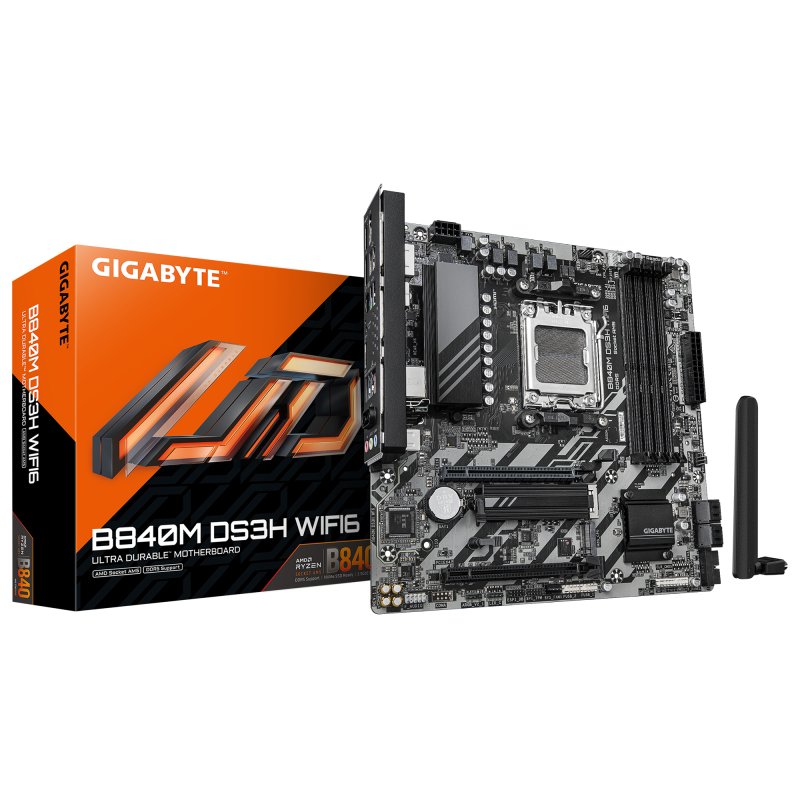 Gigabyte B840M DS3H WIFI6 (rev. 1.1), Processor family AMD, Processor socket AM5, DDR5, Supported hard disk drive interfaces