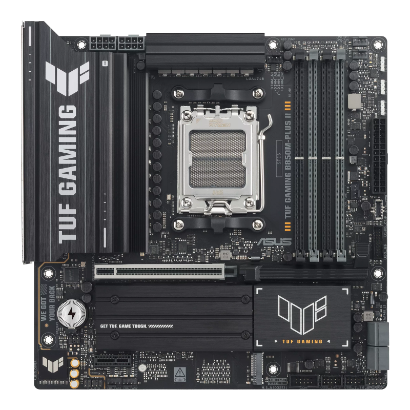 Asus TUF GAMING B850M-PLUS II, Processor family AMD, Processor socket AM5, DDR5, Supported hard disk drive interfaces SATA