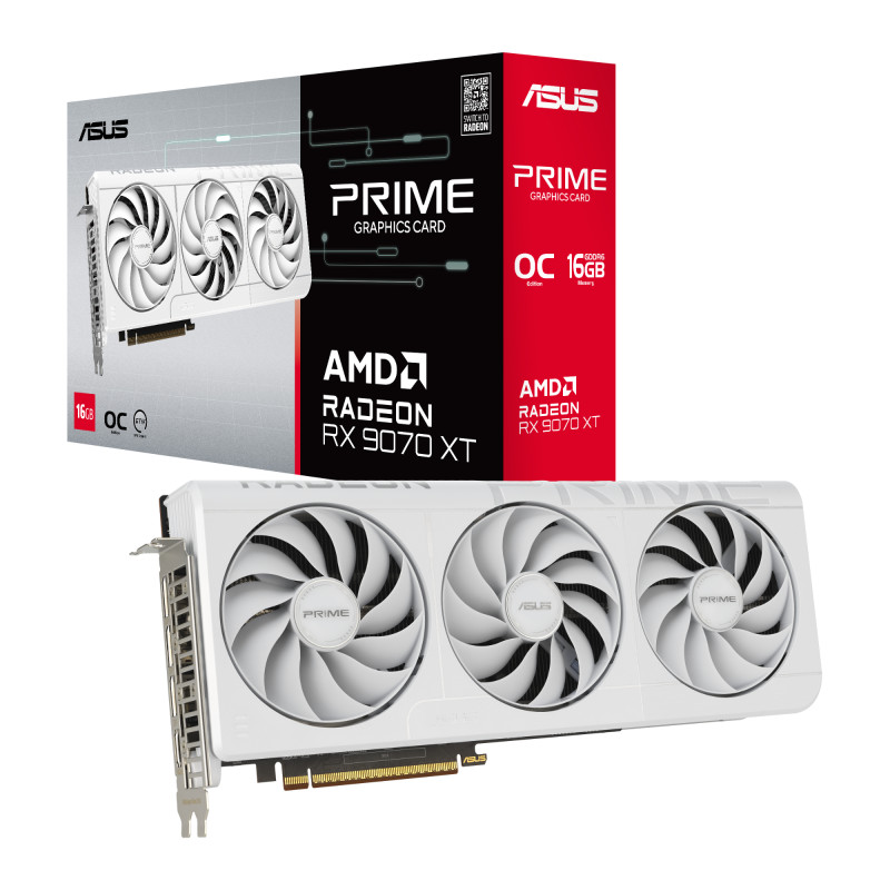Asus Prime Radeon RX 9070 XT White OC Edition 16GB GDDR6, AMD, 16 GB, Radeon RX 9070 XT, GDDR6, HDMI ports quantity 1, PCI