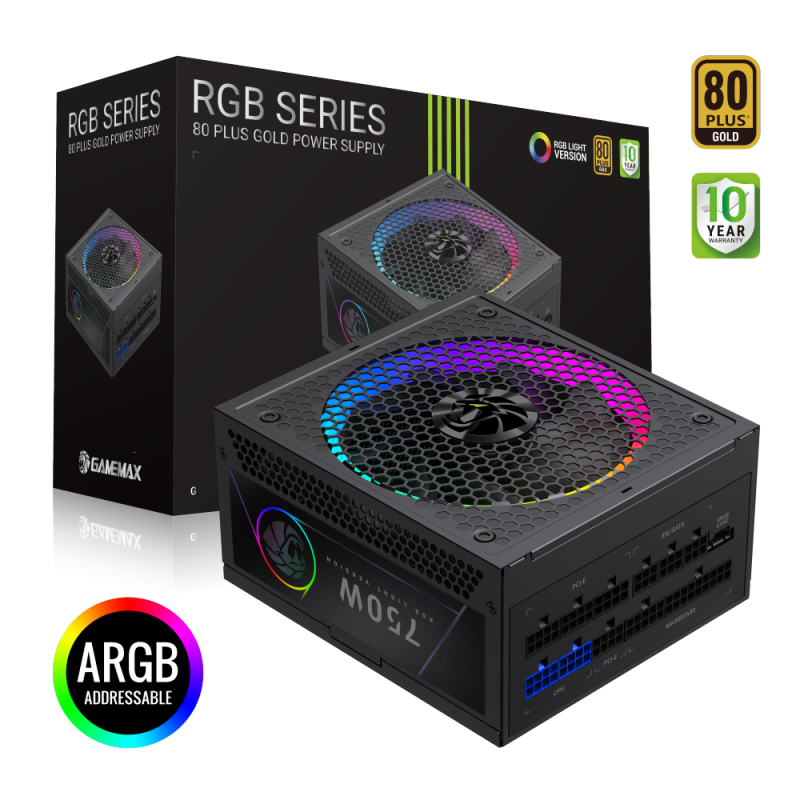 Gamemax PSU, RGB 750G, 750 W, Gold, Full Modular Gamemax PSU, RGB 750G, 750 W, Gold, Full Modular