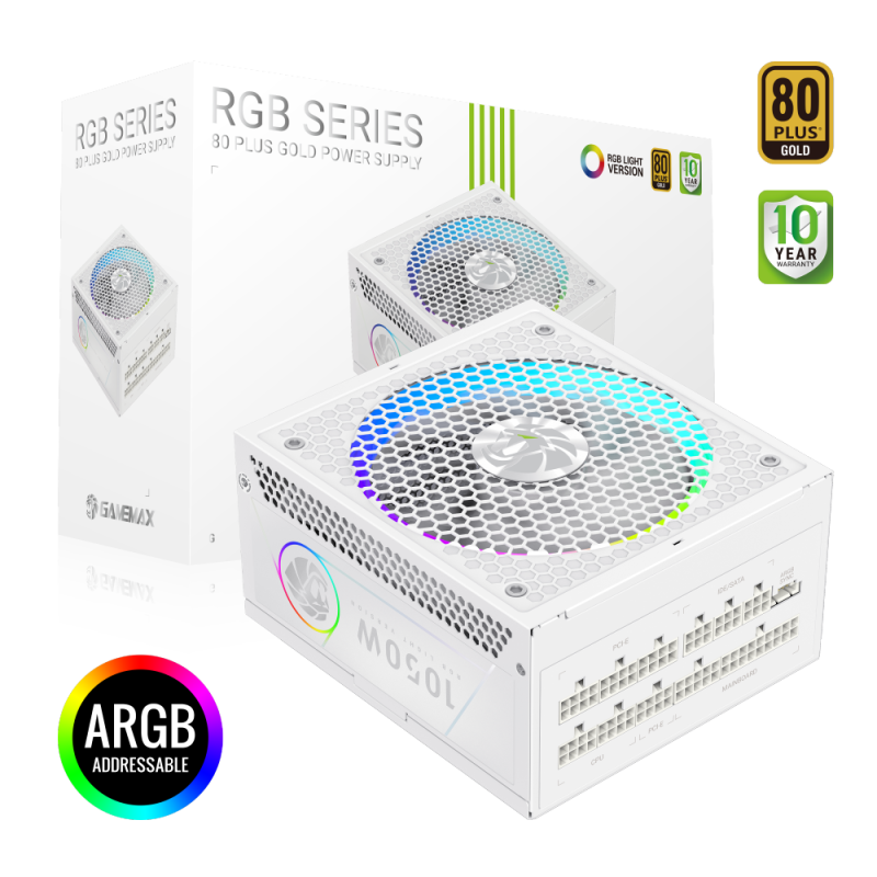 Gamemax PSU, RGB 1050G WH, 1050 W, Gold, White, Full Modular