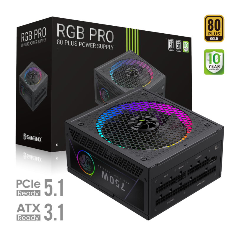 Gamemax PSU, RGB PRO 750G, 750 W, Gold, Full Modular